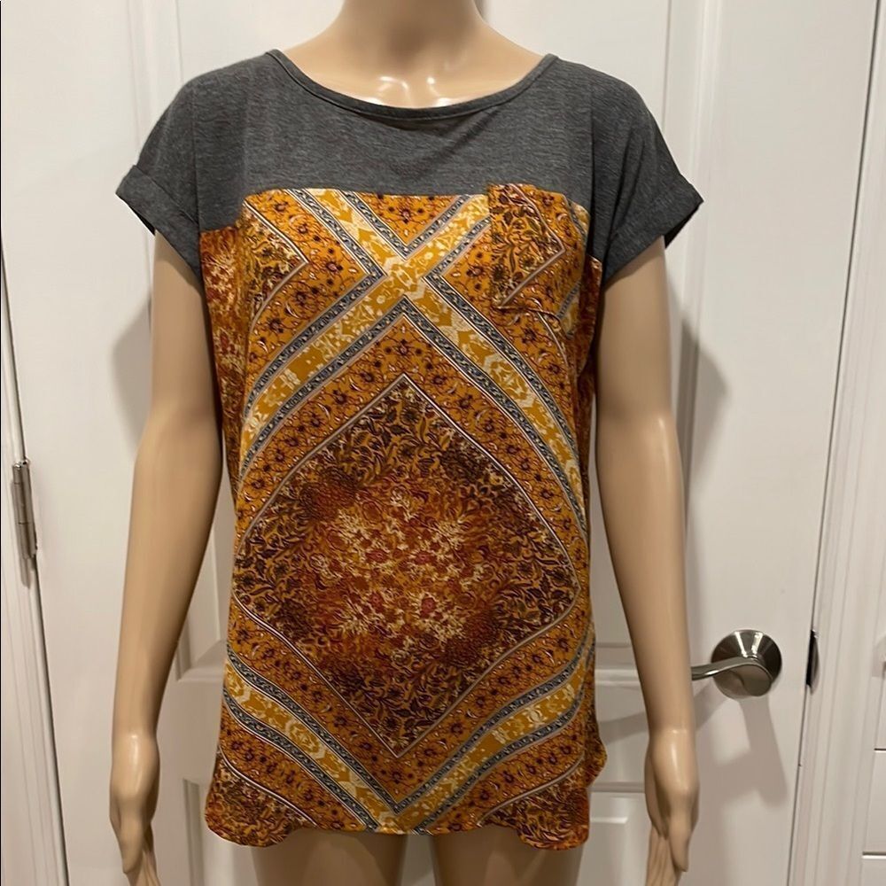 Rewind Floral Gray and Orange Women's Top
